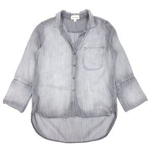 CLOTH & STONE 100% Tencel Shirttail Button Down Shirt Gray Small Minimal Western